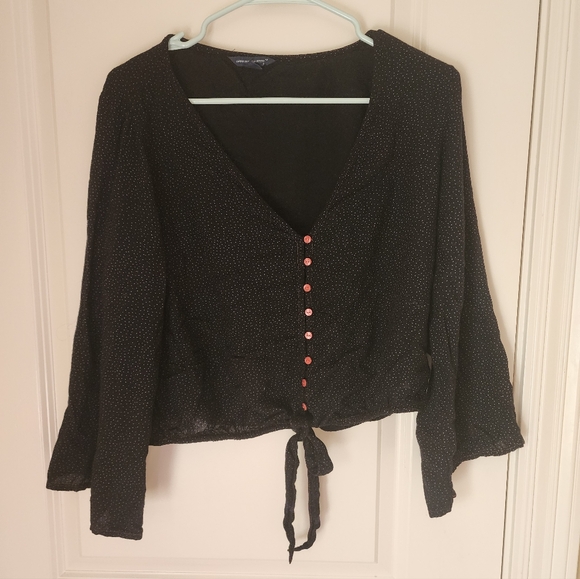 American Eagle Outfitters Tops - American Eagle Outfitters Black Blouse white dots with Red Buttons